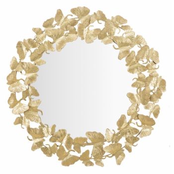 Oglinda Rotunda cu rama din Metal Auriu Leaf D87cm