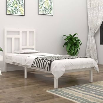 vidaXL Cadru de pat, alb, 90x200 cm, lemn masiv de pin