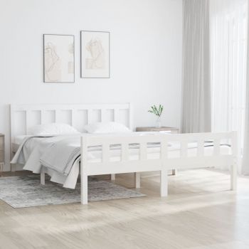vidaXL Cadru de pat, alb, 140x190 cm, lemn masiv de pin