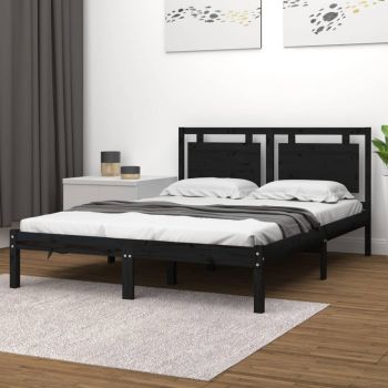vidaXL Cadru de pat, negru, 120x200 cm, lemn masiv