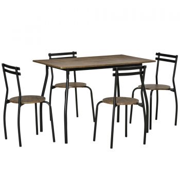 HOMCOM Set masa dreptunghiulara cu 4 scaune pentru sufragerie, bucatarie, living, maro si negru | AOSOM RO