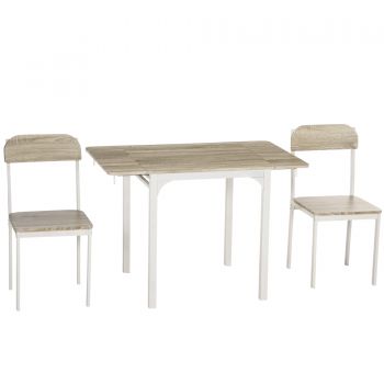 Set masa si 2 scaune HOMCOM pliabile din lemn si otel, Lemn natural/alb | Aosom RO