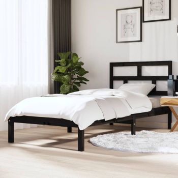 vidaXL Cadru de pat Single 3FT, negru, 90x190 cm, lemn masiv