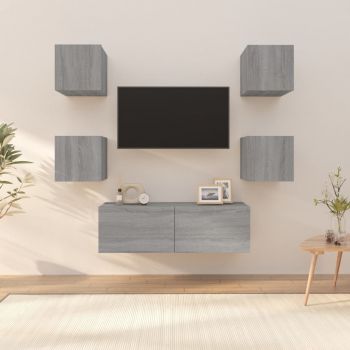 vidaXL Set dulap TV montat pe perete, gri sonoma, lemn prelucrat