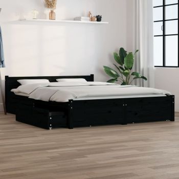 vidaXL Cadru de pat cu sertare Double 4FT6, negru, 135x190 cm