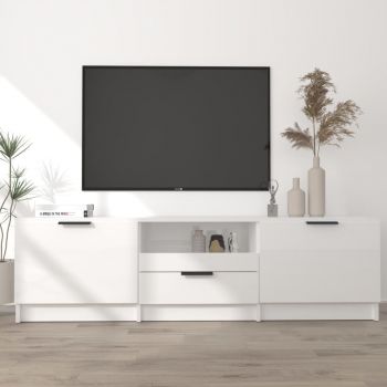 vidaXL Comodă TV, alb extralucios, 140x35x40 cm, lemn prelucrat