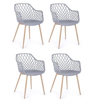 Set 4 scaune din plastic cu picioare metalice Optik Gri / Natural, l58xA54xH85,5 cm