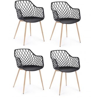 Set 4 scaune din plastic cu picioare metalice Optik Negru / Natural, l58xA54xH85,5 cm
