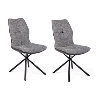 Set 2 scaune tapitate cu stofa si piele ecologica, cu picioare metalice Kepler Gri / Negru, l66xA50xH94 cm