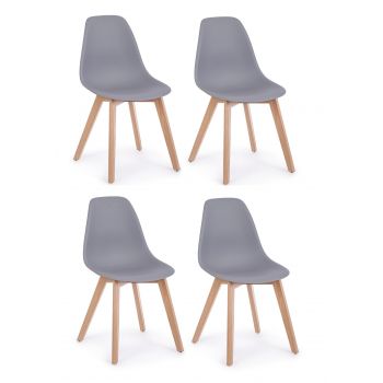 Set 4 scaune din plastic cu picioare din lemn System Gri / Natural, l51,5xA46,5xH86 cm