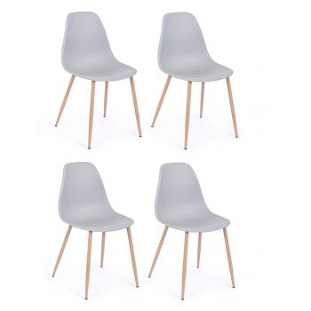 Set 4 scaune din plastic cu picioare metalice Mandy Gri / Natural, l53xA46xH82 cm