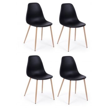Set 4 scaune din plastic cu picioare metalice Mandy Negru / Natural, l53xA46xH82 cm