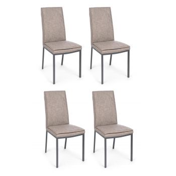 Set 4 scaune tapitate cu piele ecologica si picioare metalice Sofie Grej / Gri, l43xA59,5xH99,5 cm