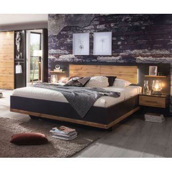 Cadru pat cu noptiere incorporate BOSTON EXTRA gri metalic/ stejar wotan
