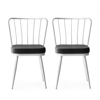 Set 2 scaune tapitate cu stofa si picioare metalice, Yildiz 229 Velvet Gri Inchis / Alb, l43xA42xH82 cm