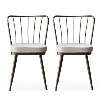 Set 2 scaune tapitate cu stofa si picioare metalice, Yildiz 984 Velvet Gri Deschis / Alama, l43xA42xH82 cm