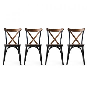 Set 4 scaune din metal si lemn, Ekol New 251 Nuc / Negru, l42xA41xH84 cm