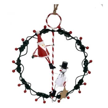 Coroniță de Crăciun ø 14 cm Santa & Snowman on Wreath - G-Bork