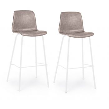 Set 2 scaune de bar tapitate cu piele ecologica si picioare metalice Kyra Bej / Alb, l39xA44xH103,5 cm