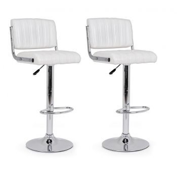 Set 2 scaune de bar tapitate cu piele ecologica si picior metalic Barclay Alb / Crom, l46xA51,5xH88,5-109,5 cm