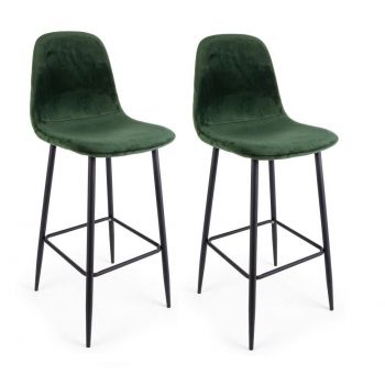 Set 2 scaune de bar tapitate cu stofa si picioare metalice Irelia Velvet Verde Inchis / Negru, l46xA39xH103 cm