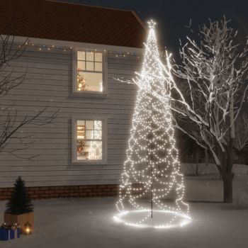 vidaXL Pom de Crăciun cu stâlp de metal, 1400 LED-uri, alb rece, 5 m