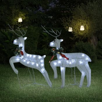 vidaXL Reni de Crăciun, 2 buc., alb, 40 LED-uri
