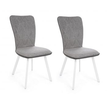 Set 2 scaune tapitate cu stofa si piele ecologica, cu picioare metalice Angelica Gri / Alb, l50xA63xH92 cm