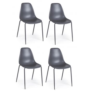 Set 4 scaune din plastic cu picioare metalice Iris Gri, l45xA52xH84 cm