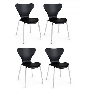 Set 4 scaune din plastic cu picioare metalice Tessa Negru / Crom, l50xA49,5xH82 cm