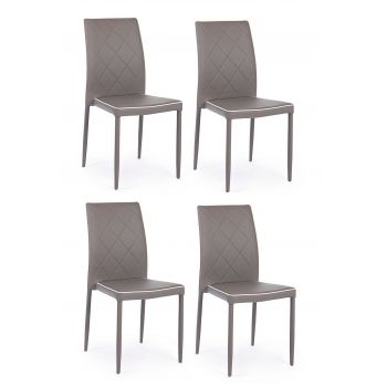 Set 4 scaune tapitate cu piele ecologica si picioare metalice Achille Capuccino, l43,5xA53,5xH92 cm