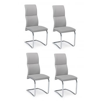 Set 4 scaune tapitate cu piele ecologica si picioare metalice, Thelma Gri Deschis / Crom, l44xA58xH104 cm