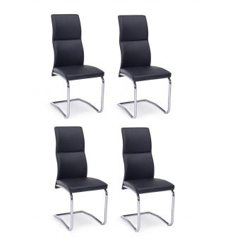 Set 4 scaune tapitate cu piele ecologica si picioare metalice, Thelma Negru / Crom, l44xA58xH104 cm