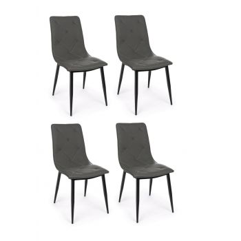 Set 4 scaune tapitate cu piele ecologica si picioare metalice Victor Gri Inchis / Negru, l63xA47xH91 cm