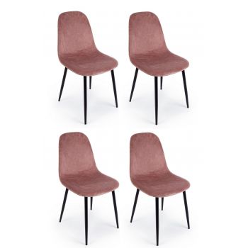 Set 4 scaune tapitate cu stofa si picioare metalice Irelia Velvet Roz / Negru, l52,5xA42,5xH90 cm
