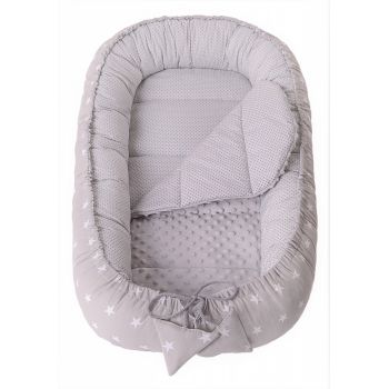 Babynest 2 in 1 din bumbac Minky White Stars on Gray