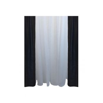 Set 2 draperii si perdea brodata Black&White 2 draperii 140x245 cm + 1 perdea 300x245 cm - poliester - negru / alb