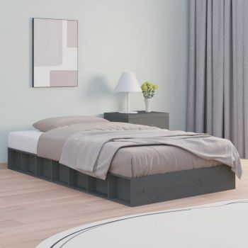 vidaXL Cadru de pat, gri, 90x200 cm, lemn masiv