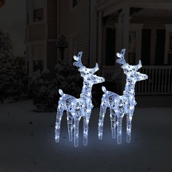 vidaXL Reni de Crăciun, 2 buc., alb rece, 80 LED-uri, acril