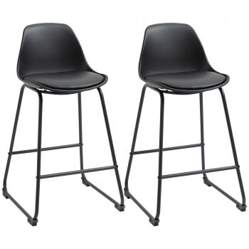 HOMCOM Scaune de bar , set din 2 piese cu scaun tapitat, din PU si otel, 43x43x97,5cm, negru | AOSOM RO