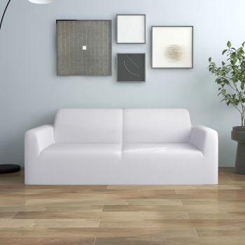 vidaXL Husă elastică pentru canapea cu 2 locuri poliester jersey alb