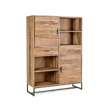 Biblioteca din lemn de salcam si metal, cu 2 sertare si 2 usi Elmer Natural, l118xA40xH165 cm