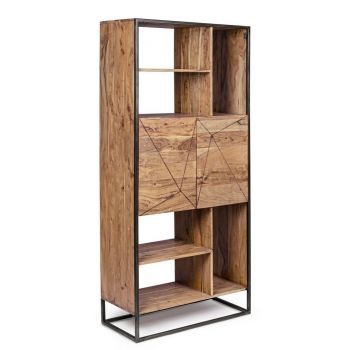 Biblioteca din lemn de salcam si metal, cu 2 usi Egon Natural, l88xA40xH193 cm