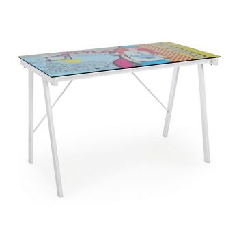 Masa de birou din sticla si metal, pentru copii Cartoon Multicolor, L113xl58xH73 cm