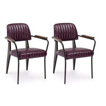 Set 2 scaune tapitate cu piele ecologica si picioare metalice Nelly Plus Bordeaux / Negru l60xA63xH84 cm