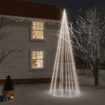 vidaXL Brad de Crăciun, 732 LED-uri, alb cald, 500 cm, cu țăruș