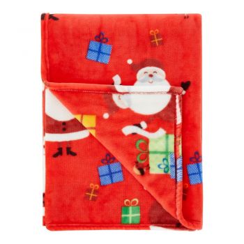 Pătură roșie pentru copii 170x130 cm Santa's Christmas Presents - Catherine Lansfield