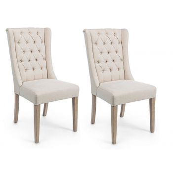 Set 2 scaune tapitate cu stofa, cu picioare din lemn de stejar Columbia Bej, l51xA63xH104 cm