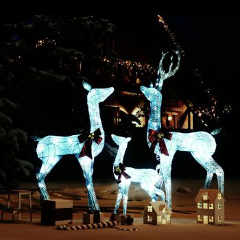 vidaXL Decorațiune de Crăciun familie de reni 201 LED-uri alb/argintiu