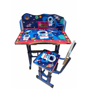 Birou cu scaun pentru copii, reglabile, cadru metalic si lemn, albastru, Space, B3 - Krista